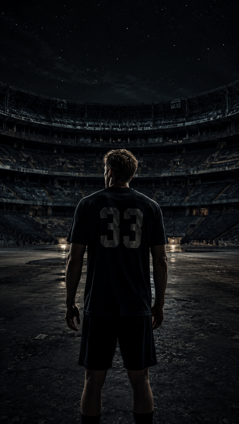 Lone Athlete standing in empty stadium looking towards the empty stands reflecting on needing an audience to perform and feel validated